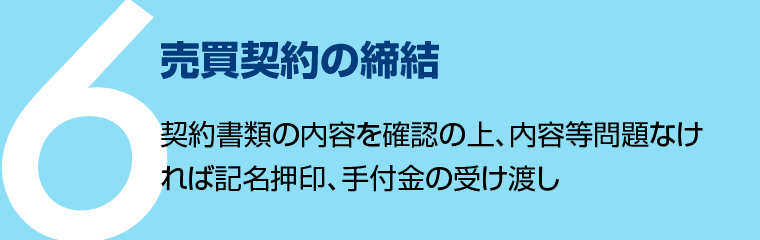 売買契約の締結 - 契約書類の内容を確認の上、内容等問題なければ記名押印、手付金の受け渡し