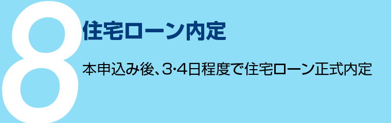 住宅ローン内定 - 本申込み後、３・４日程度で住宅ローン正式内定